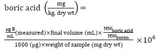 The boric acid concentration in the soil is then calculated using the following equation