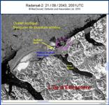 Image RADARSAT-2 du plateau Ward Hunt prise le 21 août, 2010, 20:51Z.