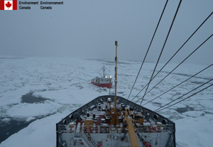 Ships navigating through ice