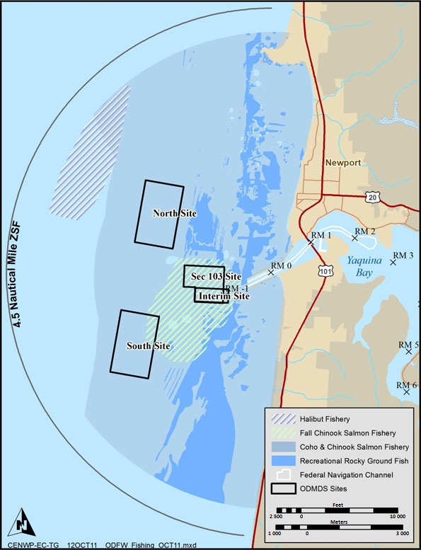 Example of constraint mapping within zone of siting feasibility to identify candidate disposal sites. Map identifies areas used for human-powered recreation activities (that is, kayaking, surfing, swimming, snorkeling, and SCUBA diving).
