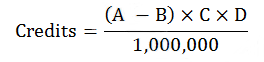 Equation : Credits equal (A minus B) times C times D divided by 1,000,000
