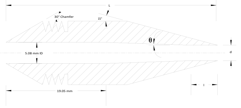 Figure G-2 Modèle de buse pour un cyclone de MP2,5 (Grande vélocité du gaz de cheminée) (Voir description longue ci-dessous.)