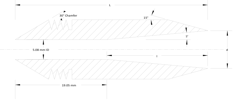 Figure G-3 Modèle de buse pour un cyclone de MP2,5 (Faible vélocité du gaz de cheminée)(Voir description longue ci-dessous.)