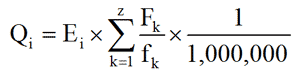 Equation 2 - Formule pour calculer la quantification des émissions annuelles de SO2 et de MPT de chaque source d’émissions