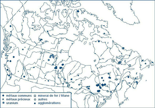 Figure 1.1: Répartition des installations minières assujetties au Règlement sur les efluents des mines de métaux au Canada en 2007