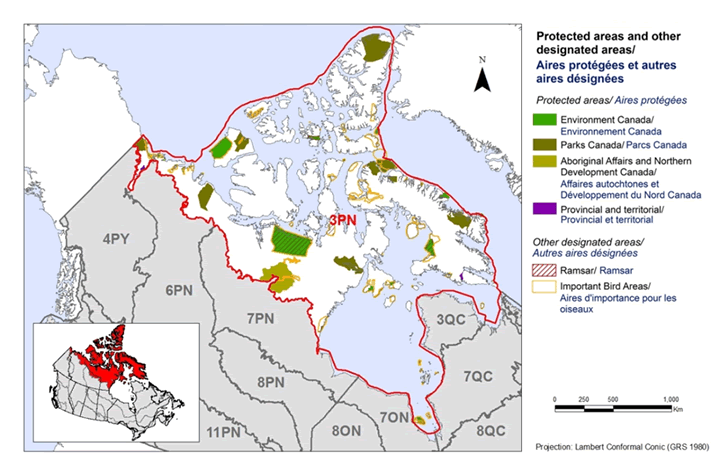 Map of protected and designated areas in BCR 3 PNR