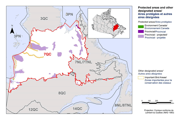 Map of protected and designated areas in and adjacent to BCR 7 region. See the long description beneath.