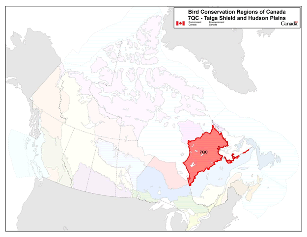 Map of the Bird Conservation Regions of Canada, with BCR 7. See the long description beneath.