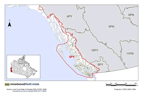 Map of mixed wood habitat