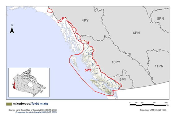 Carte des habitats de forêt mixte