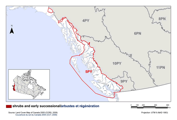 Carte des habitats d'arbustes et de régénération