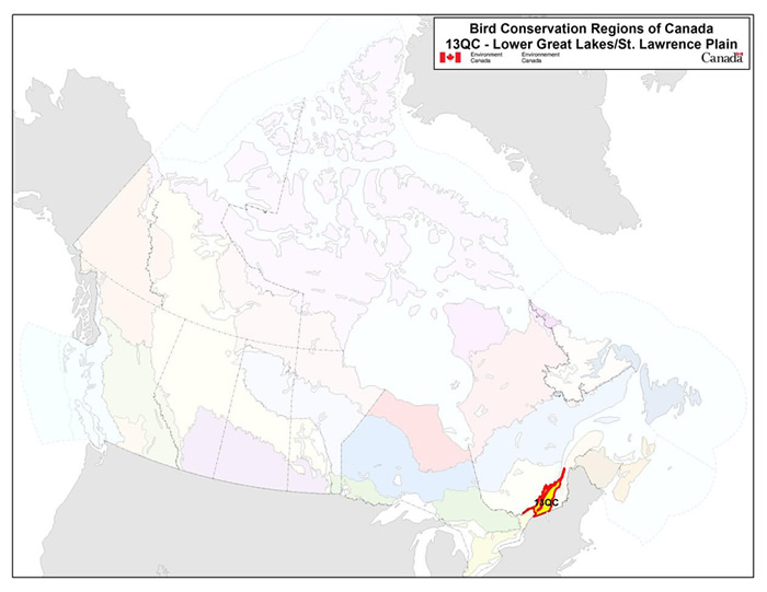 Map of the Bird Conservation Regions of Canada. See the long description beneath.