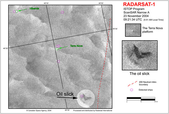 Figure 1: RADARSAT-1 - The Terra Nova platform - The oil slick