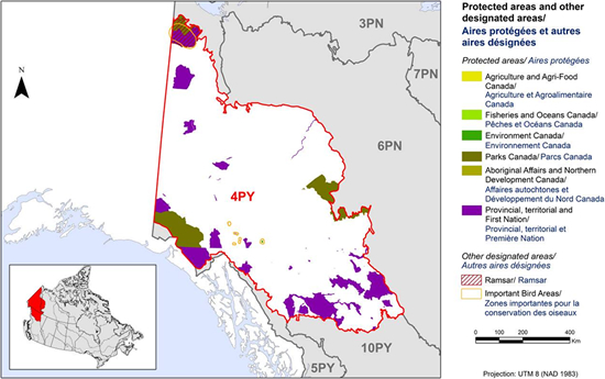 Figure 2. Map of protected and other designated areas in BCR 4 in Canada: Northwestern Interior Forest.
