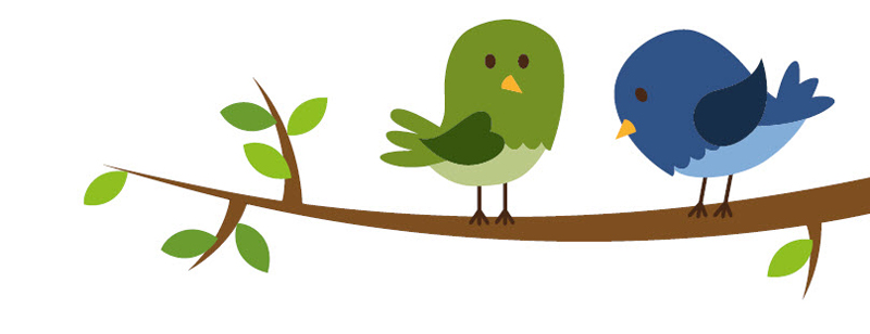 Illustration of two cartoon bird tweeting