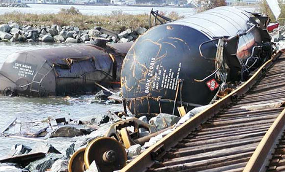Storm surge from Hurricane Juan (2003) washed rail cars into Halifax Harbour. Photo: Roger Percy and Andre Laflamme