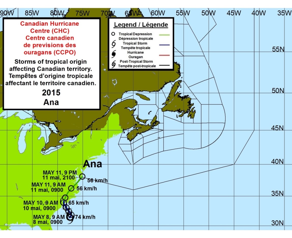 Track Map of Tropical Storm Ana