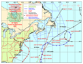 Un échantillon - Suivre carte de tous les ouragans dans la zone canadienne des ouragans réponse centre pour 2012.