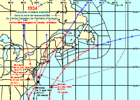 Image de trajectoires de tempêtes en 1954