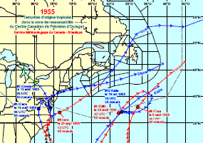 Image de trajectoires de tempêtes en 1955