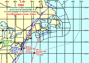 Image de trajectoires de tempêtes en 1960