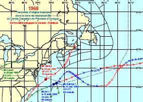 Image de trajectoires de tempêtes en 1968