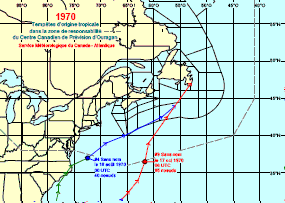 Image de trajectoires de tempêtes en 1970