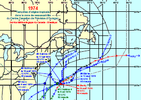 Image de trajectoires de tempêtes en 1974