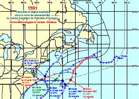 Image de trajectoires de tempêtes en 1981
