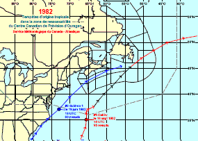Image de trajectoires de tempêtes en 1982