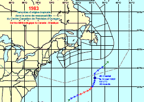 Image de trajectoires de tempêtes en 1983