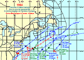 Image de trajectoires de tempêtes en 1984