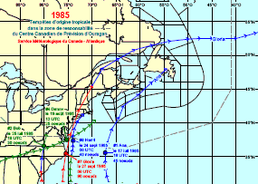 Image de trajectoires de tempêtes en 1985