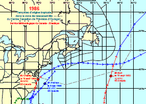 Image de trajectoires de tempêtes en 1986