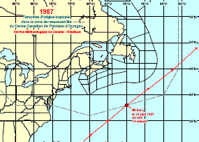 Image de trajectoires de tempêtes en 1987