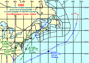 Image de trajectoires de tempêtes en 1988