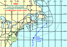 Image de trajectoires de tempêtes en 1994