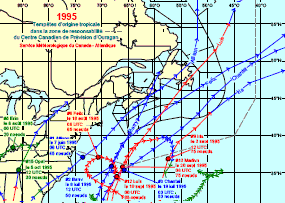 Image de trajectoires de tempêtes en 1995