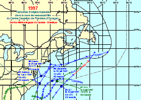 Image de trajectoires de tempêtes en 1997