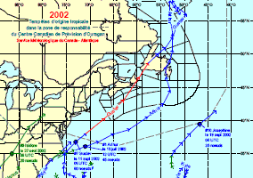 Image de trajectoires de tempêtes en 1992