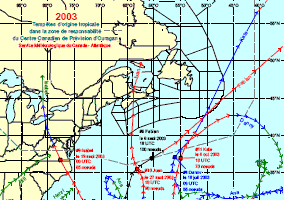 Image de trajectoires de tempêtes en 1993