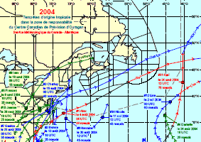 Image de trajectoires de tempêtes en 1994