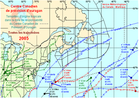 Image de trajectoires de tempêtes en 2005