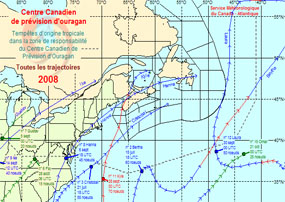 Image de trajectoires de tempêtes en 2008