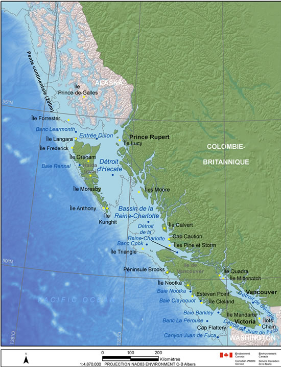 Carte illustrant les emplacements marins et terrestres mentionnés dans le texte.