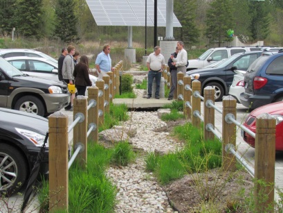 A retrofitted "green parking lot" in Vaughan, Ontario, with stormwater infiltration technology.