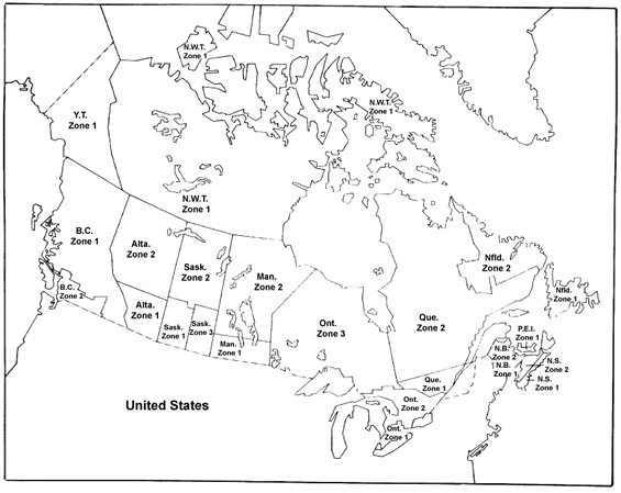 Map of Hunting Zones in Canada
