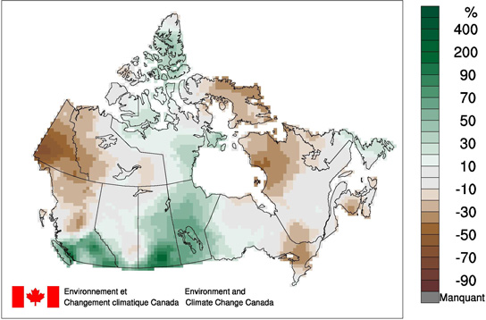 Variations  des précipitations par rapport à la moyenne de 1961&nbsp;à 1990 - Automne 2016