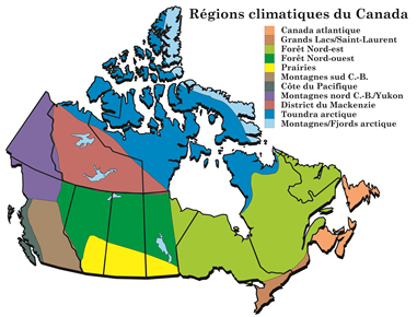 >Carte des régions climatiques du Canada