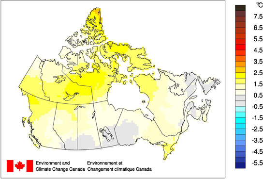 Temperature Departures from the 1961-1990 Average - Summer 2016